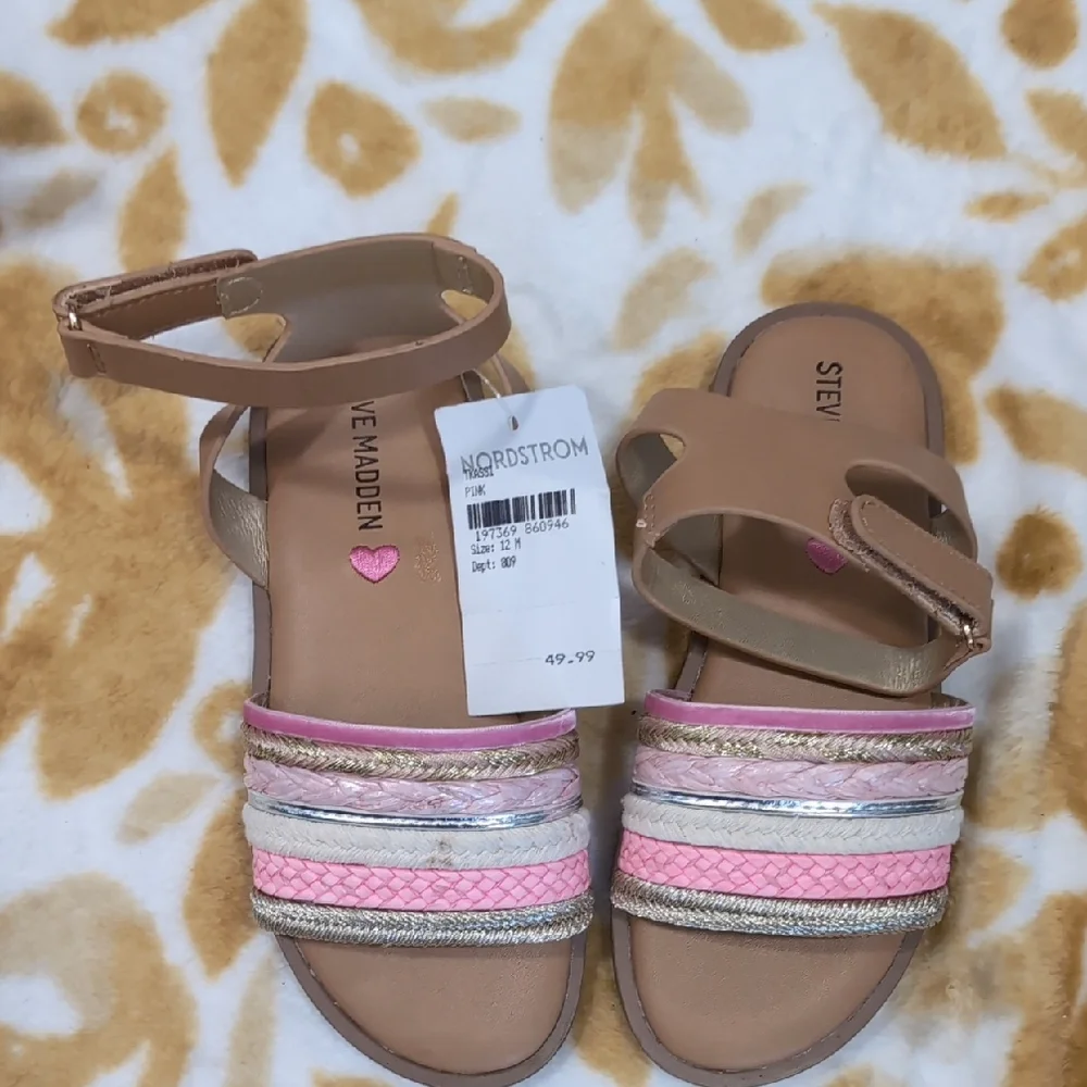 Steve Madden Kids Braided Pink Tan Sandals Toddler Girl Size 12 NWT